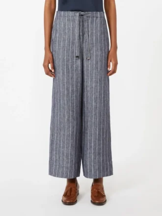 Pantaloni in lino gessato effetto denim, blu oltremare