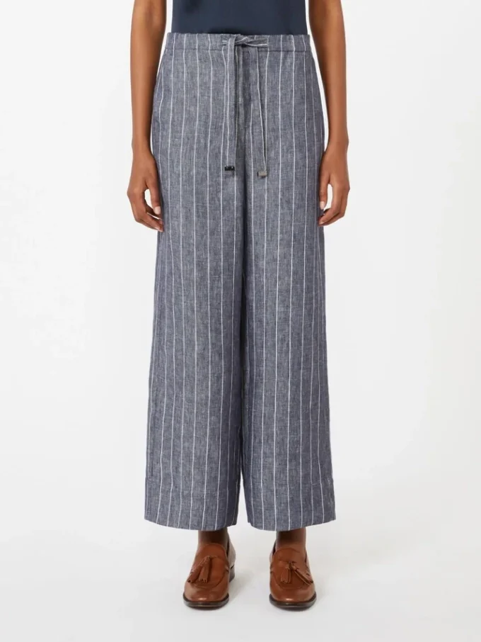 Pantaloni in lino gessato effetto denim, blu oltremare Pantaloni in lino gessato effetto denim, blu oltremare