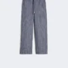 Pantaloni in lino gessato effetto denim, blu oltremare Pantaloni in lino gessato effetto denim, blu oltremare