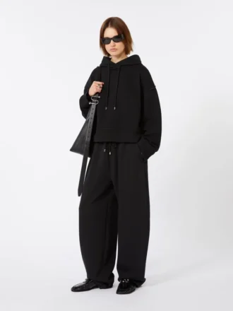 Felpa con cappuccio in cotone elasticizzato, nera