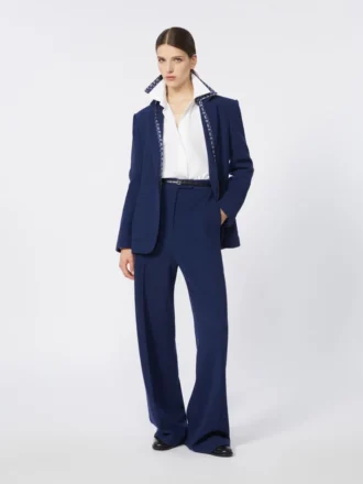 Pantaloni in piqué di lana, blu cina