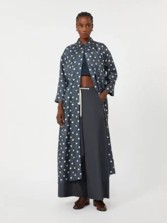 Abito in twill di seta stampato, blu oltremare