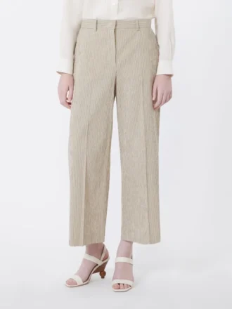 Pantaloni in seersucker di cotone e lino, color sabbia