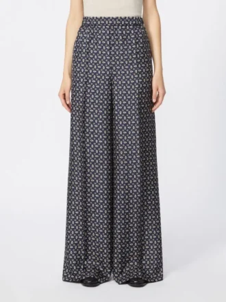 Pantaloni in seta stampata, blu oltremare