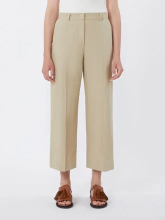 Pantaloni in tela di cotone e lino, color sabbia