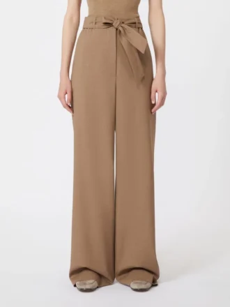 Pantaloni in tessuto di lana elasticizzata, marrone nocciola