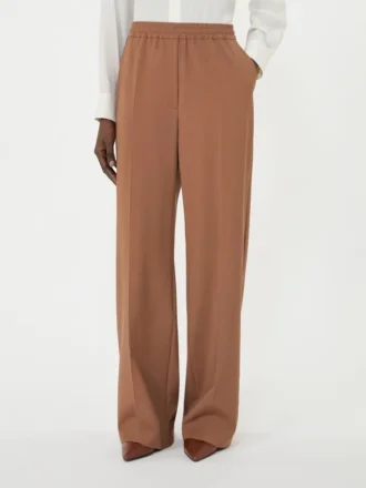 Pantaloni in tessuto di pura lana, color tabacco