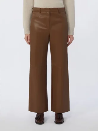 Pantaloni in tessuto spalmato, color tabacco