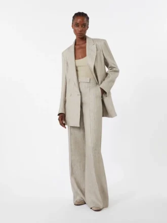 Pantaloni in twill di lino a spina di pesce, beige