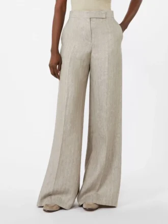 Pantaloni in twill di lino a spina di pesce, beige