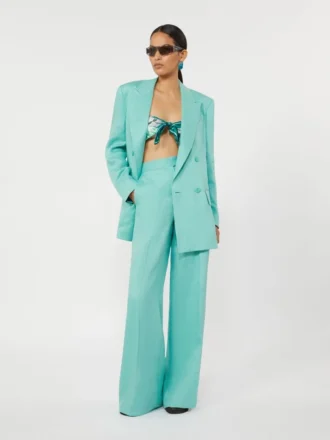 Pantaloni in twill di lino a spina di pesce, color acqua