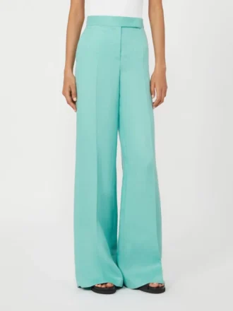 Pantaloni in twill di lino a spina di pesce, color acqua