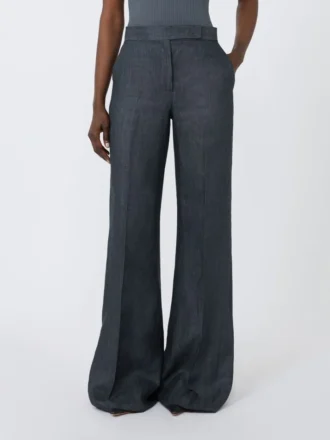 Pantaloni in twill di lino a spina di pesce, grigio medio