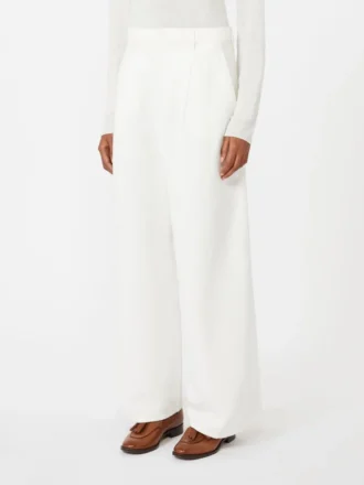 Pantaloni larghi in cotone e lino, bianchi