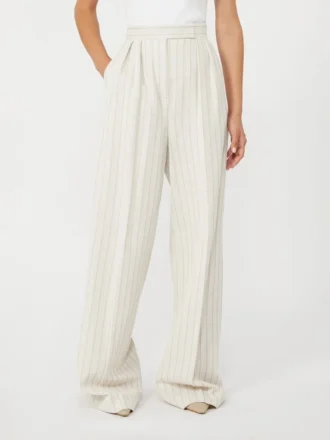Pantaloni larghi in jersey piqué gessato, bianco