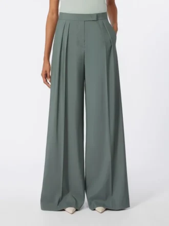 Pantaloni larghi in lana e seta, verde scuro