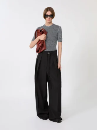 Pantaloni larghi in lana elasticizzata, neri