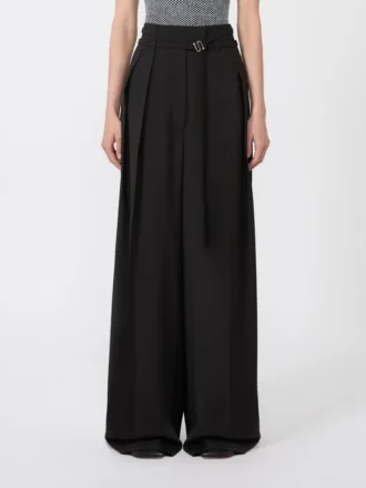 Pantaloni larghi in lana elasticizzata, neri