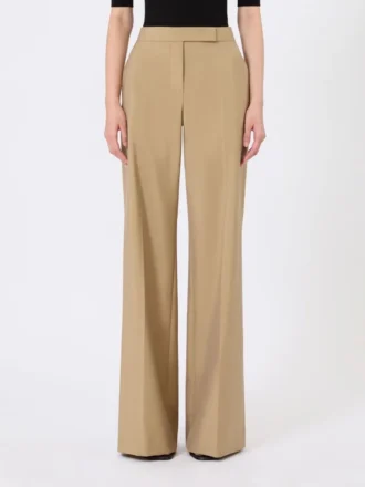 Pantaloni larghi in popeline di lana e seta, color cammello