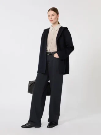 Pantaloni larghi in raso di cotone, blu navy
