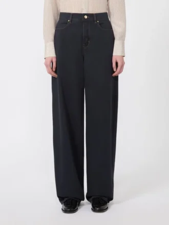 Pantaloni larghi in raso di cotone, blu navy