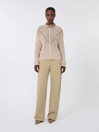 Pantaloni larghi in raso di cotone, stile coloniale