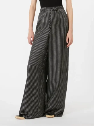 Pantaloni larghi in seta stampata, nero bianco