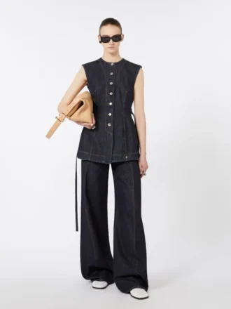 Top in denim senza maniche, blu notte