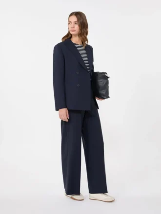 Giacca in lana elasticizzata a doppio petto, blu navy