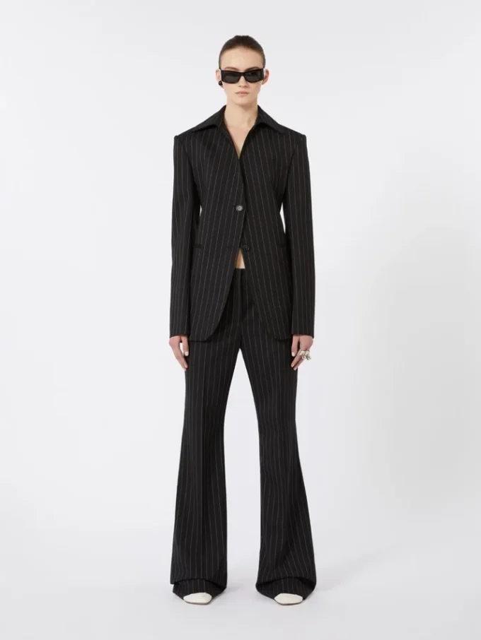 Pantaloni svasati in lana gessata, neri Pantaloni svasati in lana gessata, neri