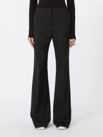 Pantaloni svasati in lana gessata, neri