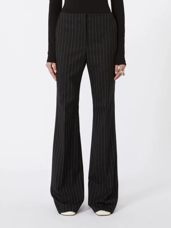 Pantaloni svasati in lana gessata, neri Pantaloni svasati in lana gessata, neri