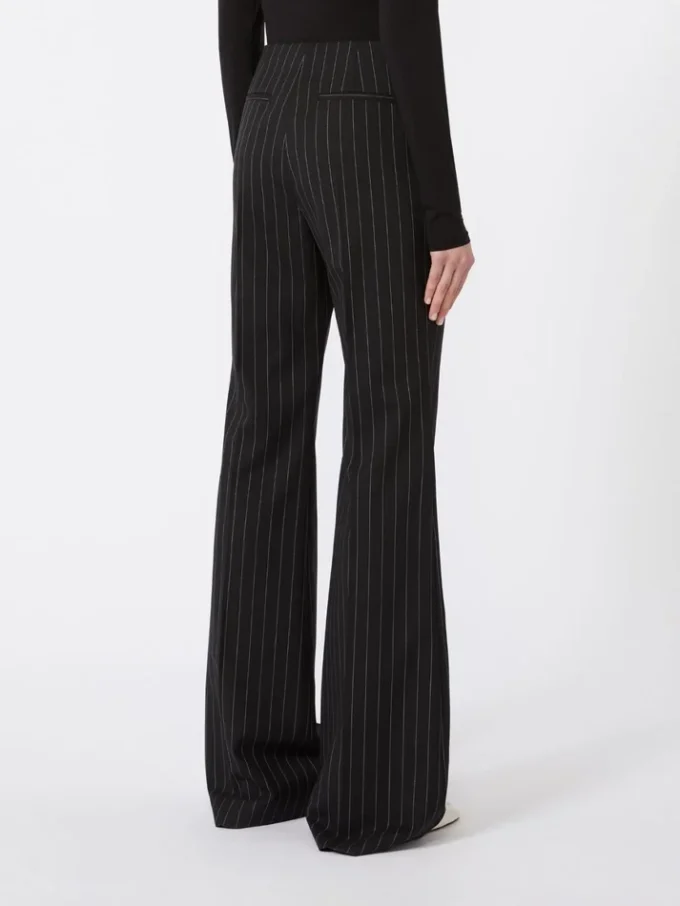 Pantaloni svasati in lana gessata, neri Pantaloni svasati in lana gessata, neri
