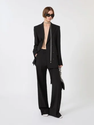 Pantaloni svasati in tessuto di lana elasticizzato, neri