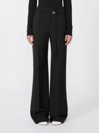 Pantaloni svasati in tessuto di lana elasticizzato, neri