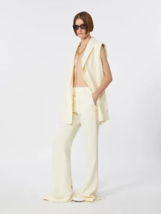 Pantaloni svasati slim fit in viscosa, avorio
