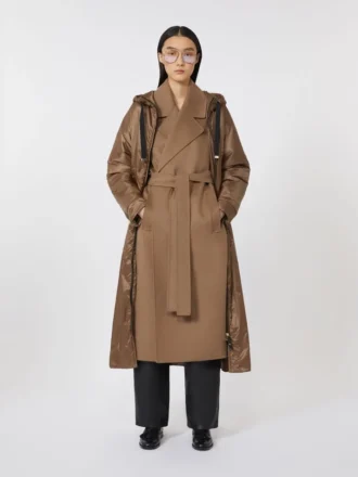 Parka lungo imbottito in tela idrorepellente, color tabacco