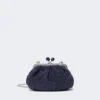 Piccola borsa a forma di pasticcino effetto rafia, blu oltremare