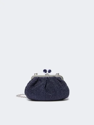 Piccola borsa a forma di pasticcino effetto rafia, blu oltremare