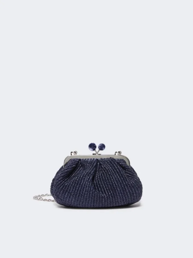 Piccola borsa a forma di pasticcino effetto rafia, blu oltremare