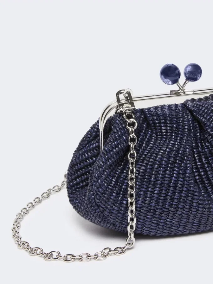 Piccola borsa a forma di pasticcino effetto rafia, blu oltremare