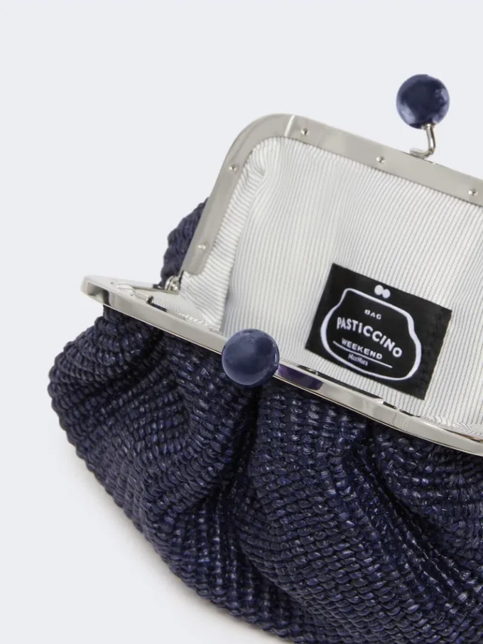 Piccola borsa a forma di pasticcino effetto rafia, blu oltremare