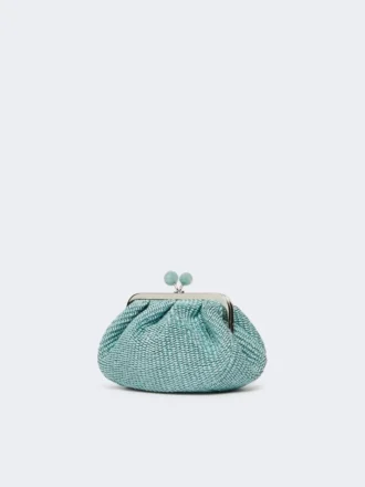 Piccola borsa a forma di pasticcino effetto rafia, color olio