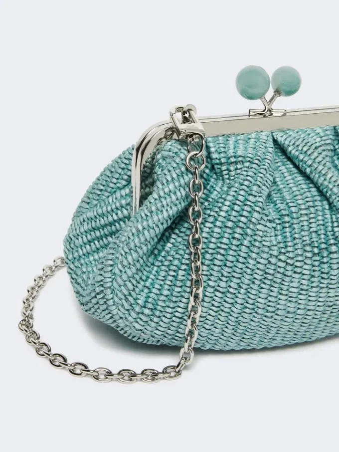Piccola borsa a forma di pasticcino effetto rafia, color olio Piccola borsa a forma di pasticcino effetto rafia, color olio