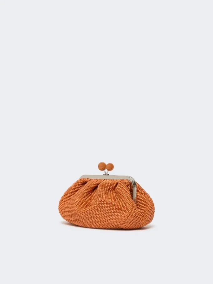 Piccola borsa a forma di pasticcino effetto rafia, color salmone Piccola borsa a forma di pasticcino effetto rafia, color salmone