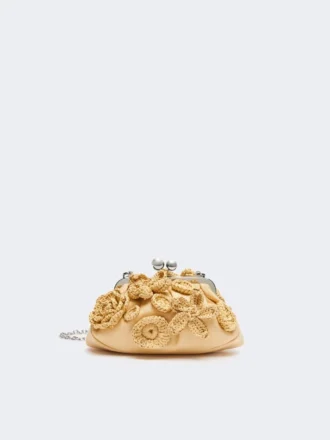 Piccola borsa a forma di pasticcino effetto rafia con fiori, beige