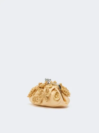 Piccola borsa a forma di pasticcino effetto rafia con fiori, beige