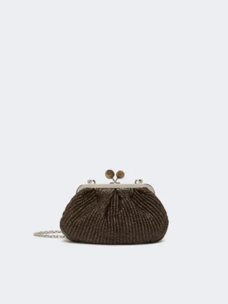 Piccola borsa a forma di pasticcino effetto rafia, marrone scuro