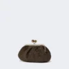 Piccola borsa a forma di pasticcino effetto rafia, marrone scuro