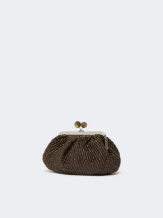 Piccola borsa a forma di pasticcino effetto rafia, marrone scuro